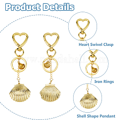 2Pcs Brass Shell Shape Pendant Keychains&nbsp;HJEW-HS00090