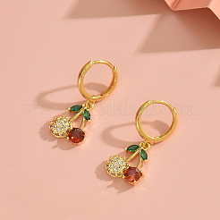 Brass Cubic Zirconia Cherry Hoop Earrings&nbsp;HQ2807