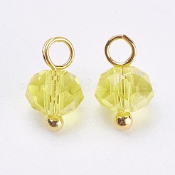 電気メッキガラスチャーム  真鍮パーツ  ロンデル  多面カット  ゴールドカラー  ミックスカラー  9.5x5.5~6mm  穴：2mm&nbsp;GLAA-P038-05G