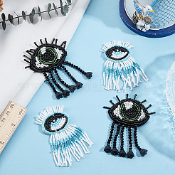 4Pcs 2 Styles Fibre & Glass Rhinestone Embroider Thread Iron on/Sew On Patches&nbsp;PATC-GF0002-03