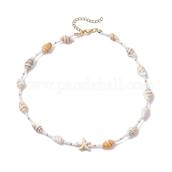 Synthetic Turquoise Starfish & Natural See Shell & Glass Seed Beaded Summer Beach Necklaces&nbsp;NJEW-TA00191