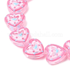 ガラスエナメルビーズ  手描きのビーズ  ドット付きハート  ピンク  11~12x12.5x6~6.5mm  穴：1mm  約30個/連  13.19''（33.5センチメートル）&nbsp;GLAA-Z021-01E