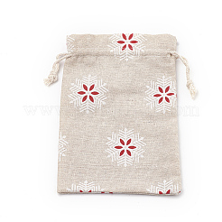 ポリコットン（ポリエステルコットン）パッキングポーチ巾着袋  印刷された雪片で  レッド  18x13cm&nbsp;LS-ABAG-S003-02A