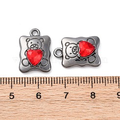 ゴシックラックメッキ合金ペンダント  赤いラインストーン付き  クマ  ハート  ガンメタ色  18x12x6mm  穴：1.8mm&nbsp;PALLOY-V002-11B