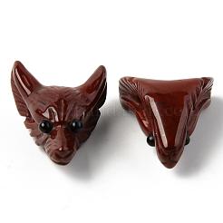 天然石レッドジャスパーペンダント  トップドリルビーズ  黒オニキスの目で  オオカミの頭部  30.5x23.5x11.5~13mm  穴：2mm&nbsp;G-R478-06A-03