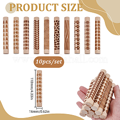 10Pcs Flower/Tree/Star Print Wood Rolling Pin&nbsp;AJEW-HY0003-14