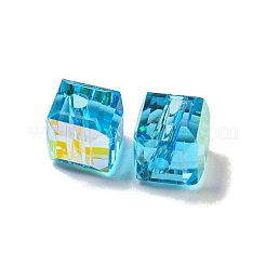 電気メッキガラスビーズ  多面カット  キューブ  ディープスカイブルー  5.5x5.5x5.5mm  穴：1.6mm  100個/袋&nbsp;EGLA-Z004-04A-06