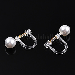 Resin Clip-on Earring Converter with ABS Plastic Imitation Pearl Beaded&nbsp;STAS-T064-02G