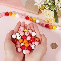 180本6色塗装天然木ビーズ  ラウンド  ミックスカラー  16mm  穴：4mm  30個/カラー&nbsp;WOOD-SP0001-08B