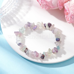 女性用電気メッキ天然蛍石チップビーズストレッチブレスレット  ビーズ：8~13mm  内径：2インチ（5cm）&nbsp;BJEW-JB12596
