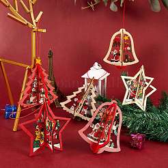 6 Sets 6 Style Christmas Tree & Star & Bell Wooden Ornaments&nbsp;DIY-SZ0003-39