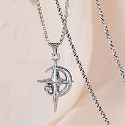 Star Moon Stainless Steel Crystal Rhinestone Pendant Necklaces&nbsp;FS-WGC8607-01