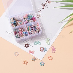 220個4スタイルレインボーABSプラスチックイミテーションパールリンキングリング  グラデーションマーメイドパール  ハート＆蝶結び＆スター  ミックスカラー  11~18.5x9~12x2mm  220個/箱&nbsp;OACR-YW0001-18