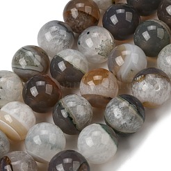 天然石瑪瑙ビーズ連売り  染め＆加熱  ラウンド  グレー  15~16.5mm  穴：0.8mm  約25個/連  15.55''~15.75