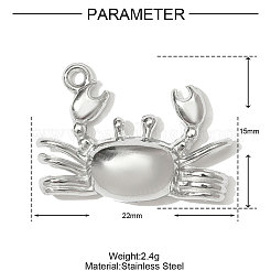 304ステンレスペンダント  カニチャーム  ステンレス鋼色  22x15mm&nbsp;STAS-OY001-15P