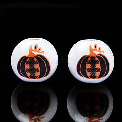 秋のテーマプリント天然木ビーズ  カボチャと丸い  サンゴ  15.5x14.5mm  穴：4mm&nbsp;WOOD-S057-080