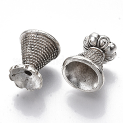 チベットスタイルの合金のビーズのキャップ  カドミウムフリー＆鉛フリー  マルチ花弁  アンティークシルバー  15x14mm  穴：2mm  内径：10mm  約205個/1000g&nbsp;TIBE-R317-036AS-LF