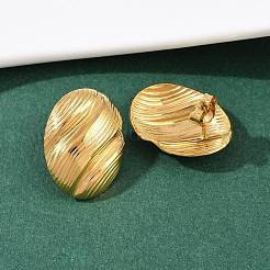 304 Stainless Steel Oval with Stripe Stud Earrings&nbsp;EJEW-I320-21G-05