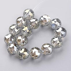 電気メッキガラスビーズ連売り  フル虹メッキ  多面カット  ラウンド  ダークカーキ  15.5mm  穴：2mm  約15個/連  8.6インチ（22cm）&nbsp;EGLA-J140-FR04-16mm