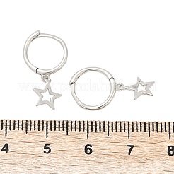 女性用スター925スターリングシルバーフープピアス  プラチナ  18x7.5mm&nbsp;EJEW-G427-02P