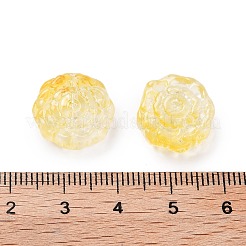 スプレー塗り透明ガラス・ビーズ  花のチャーム  淡黄色  15x15x6mm  穴：1.2mm&nbsp;GLAA-D038-01B