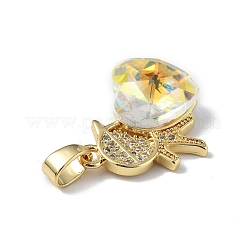 Real 18K Gold Plated Rack Plating Brass Micro Pave Clear Cubic Zirconia Pendants&nbsp;KK-C015-21G-09