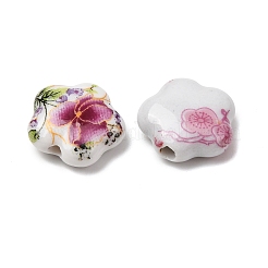 花柄プリントの磁器ビーズ  花柄のセラミックビーズ  花  ミックスカラー  14x14.5x5.5mm  穴：1.8~2mm&nbsp;PORC-L083-02
