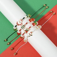 クリスマス合金エナメルリンクブレスレット4個  ガラスとガラスパールビーズの編み込みビーズブレスレット（女性用）  ミックスカラー  内径：1-3/8~3-1/2インチ（3.5~9cm）&nbsp;BJEW-FS00032