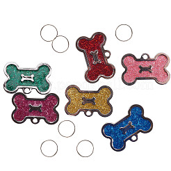 合金ペンダント  キラキラゴールドパウダーとプラチナカラーのアイアンリング付き  カドミウムフリー＆鉛フリー  骨  ミックスカラー  26x40x1mm  穴：3mm  6色  1セット/カラー  6セット/箱&nbsp;PALLOY-CJ0001-78