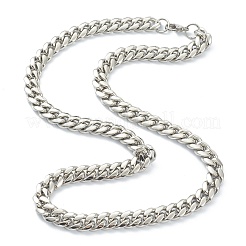 304ステンレススチール製キューバンリンクチェーンブレスレット＆ネックレスジュエリーセット  カニカン付き  ステンレス鋼色  23.62インチ（60cm）  9-1/8インチ（23cm）  リンク：13x10x5mm&nbsp;SJEW-B019-03C-P