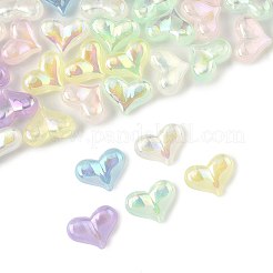 40 個の UV メッキレインボー虹色アクリルビーズ  グリッターパウダー付き  ハート  ミックスカラー  16.5x22.5x9mm  穴：1.6mm&nbsp;OACR-FS0002-25
