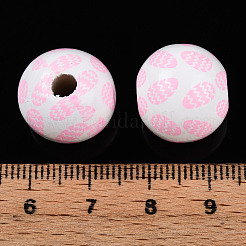 イースターテーマのプリントウッドビーズ  ラウンド  パールピンク  14.5~15x15.5~16.5mm  穴：4~4.5mm&nbsp;WOOD-T032-22H