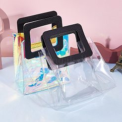 2色のPVCレーザー透明バッグ  トートバッグ  puレザーハンドル付き  ギフトまたはプレゼント用パッケージ  長方形  ブラック  完成品：25.5x18x10cm  1pc /カラー  2個/セット&nbsp;ABAG-SZ0001-03B
