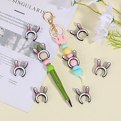 ウサギの耳シリコン焦点ビーズ 10 個  DIYの看護ネックレス用  ホワイト  32x26x9mm  穴：2mm&nbsp;SIL-SZ0001-73