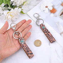 2Pcs 2 Styles Cowhide Synthetic Turquoise Keychains&nbsp;KEYC-CL0001-41
