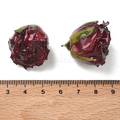 真鍮エポキシ樹脂ペンダント  内側にドライフラワーのペンダント  バラの花のチャーム  金色のループ付き  暗赤色  19~27x21~27x19~28.5mm  穴：1.6mm&nbsp;FIND-D043-01G-03