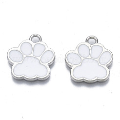 合金エナメルチャーム  カドミウムフリー＆鉛フリー  犬の足跡  ホワイト  17.5x16x1.5mm  穴：2mm&nbsp;ENAM-T016-22P-B-RS