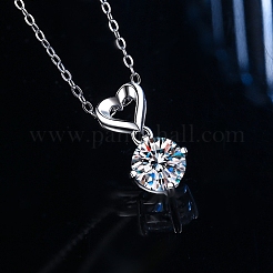 Anti-Tarnish Rhodium Plated 925 Sterling Silver Pave Crystal Moissanite Rhinestone Heart with Rhombus Charms&nbsp;STER-U003-08P
