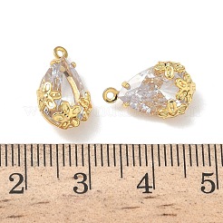 真鍮製マイクロパヴェキュービックジルコニアペンダント  花と涙のチャーム  ニッケルフリー  18KGP本金メッキ  透明  15x9.5x5.5mm  穴：1mm&nbsp;KK-Z136-06G-01