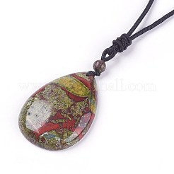 Adjustable Natural Indian Blood Stone Pendant Necklaces&nbsp;NJEW-A125-D02