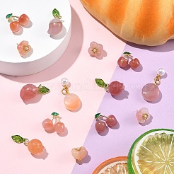 1Pc Natural Agate Pomegranate/Fu Melon Charms with Leaf&nbsp;G-YW0002-67
