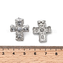 304ステンレススチール製キュービックジルコニアクロススタッドピアス6組  ステンレス鋼色  透明  21x18mm&nbsp;EJEW-P330-01P
