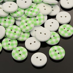 2 穴フラットラウンドタータン模様の縫製のウッドボタン  染め  ミックスカラー  15x4mm  穴：1mm&nbsp;BUTT-M006-M