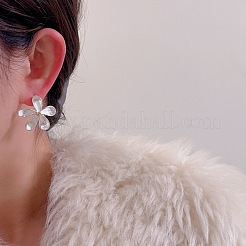 女性用合金スタッドピアス  花  銀  27x29mm&nbsp;WGDA63E-02