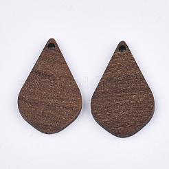 ウッドペンダント  ティアドロップ  サドルブラウン  28x18x2.5~3mm  穴：1.6mm&nbsp;X-WOOD-S054-24