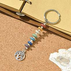 Chakra Natural Lava Rock & Alloy Tree of Life Pendant Keychain&nbsp;KEYC-JKC00644-05