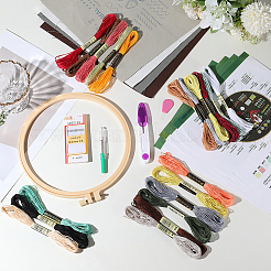 初心者向けのDIY刺繍キット  プリント生地を含む  刺繍糸と針  竹刺繍フープ  混合図形  300x300mm&nbsp;DIY-WH20011-73G