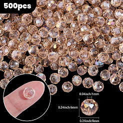 500個の電気メッキガラスビーズ  ABカラーメッキ  多面カット  ロンデル  ペルー  8x6mm  穴：1mm&nbsp;EGLA-PA0001-44C-02