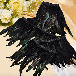 ファッションフェザー布地連売り服飾材料パーツ  フェザーシェイプ  ブラック  2000x272x2mm&nbsp;DIY-WH0308-838