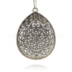 Vintage Tibetan Style Alloy Teardrop with Flower Large Pendants&nbsp;TIBEP-M001-35